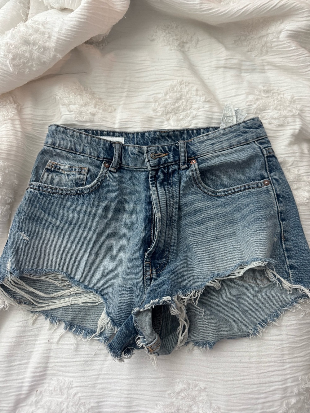 Zara Light Blue Frayed Denim Cutoff Shorts